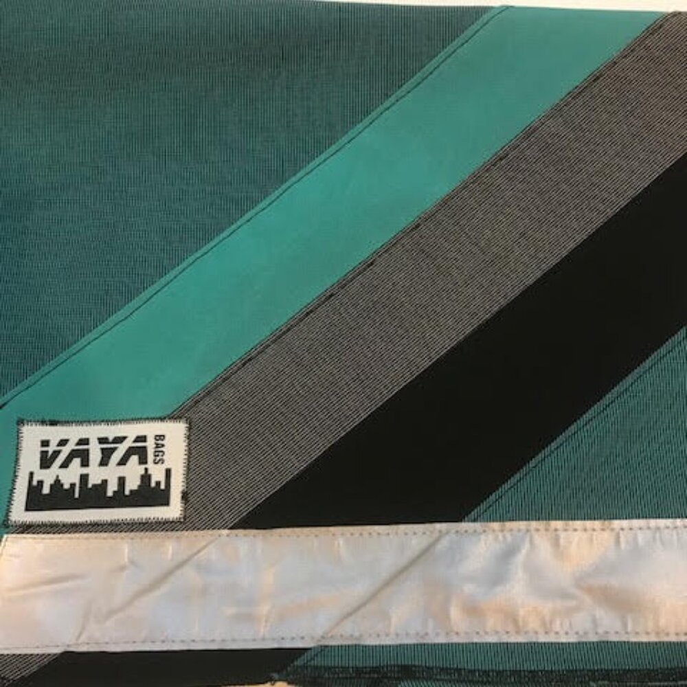 Used Vaya Flap Back bike messenger backpack blue striped